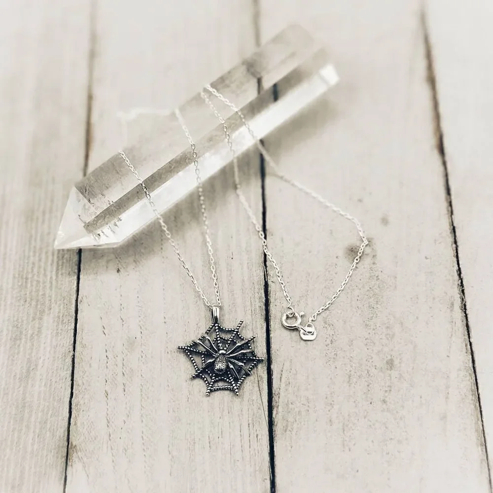 Spider Web Sterling Silver Spider Necklace